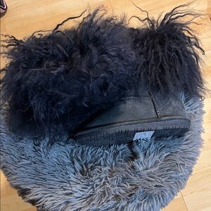 BearPaw Black Furry Kids Boots